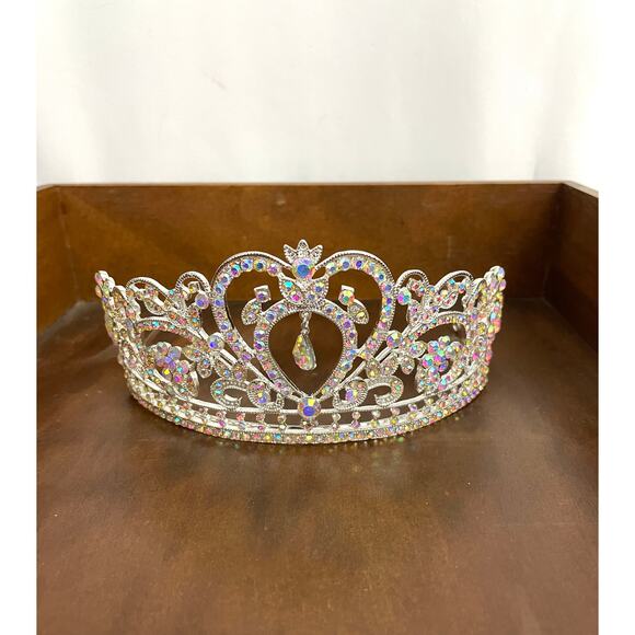 Elegant AB Rhinestone Silver Tone Metal Tiara Bridal Crown - NEW - Picture 14 of 16